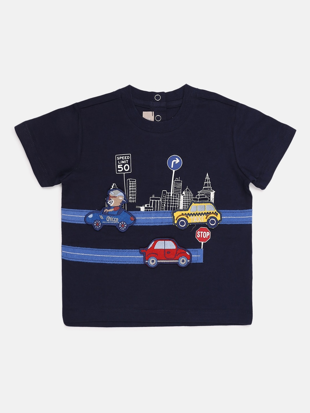 

Chicco Boys Blue Printed Round Neck Pure Cotton T-shirt