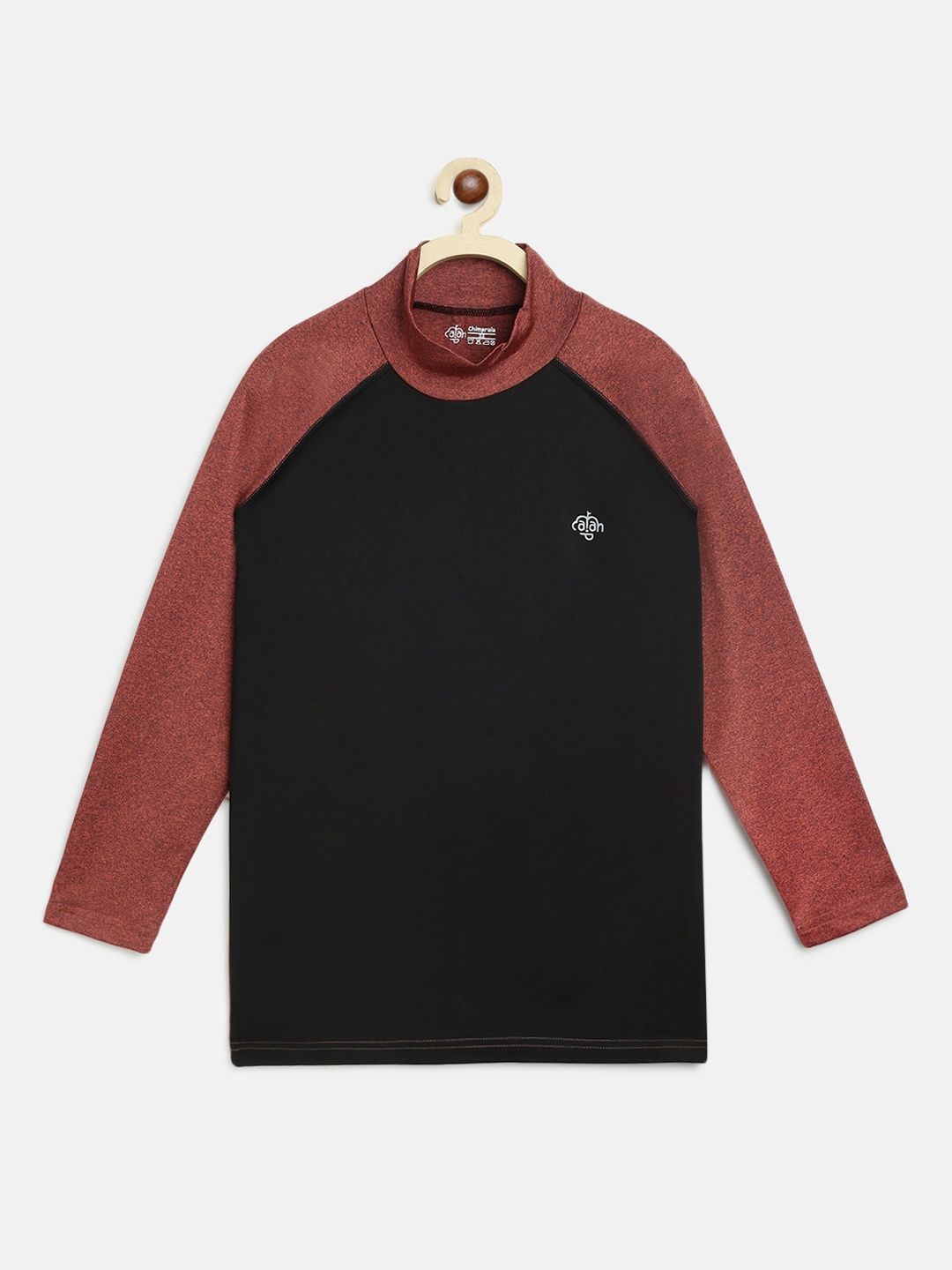 

CHIMPRALA Boys Black & Rust Colourblocked High Neck Sports T-shirt