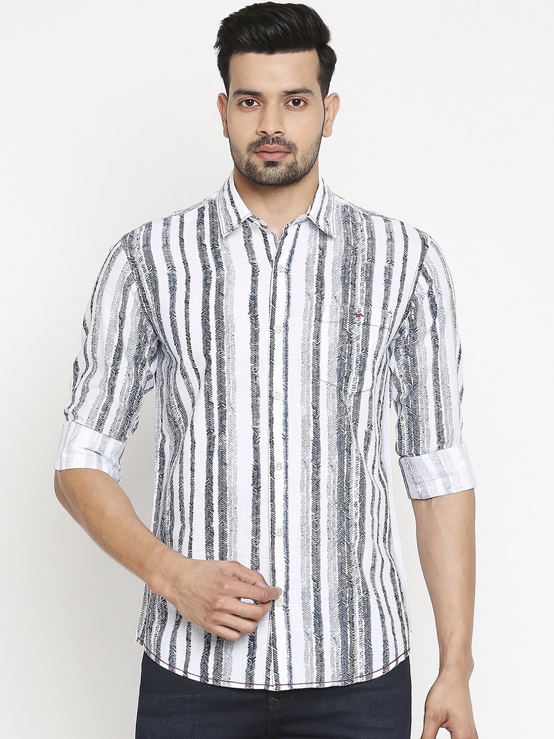 

Mufti Men White Slim Fit Printed Casual Cotton Shirt