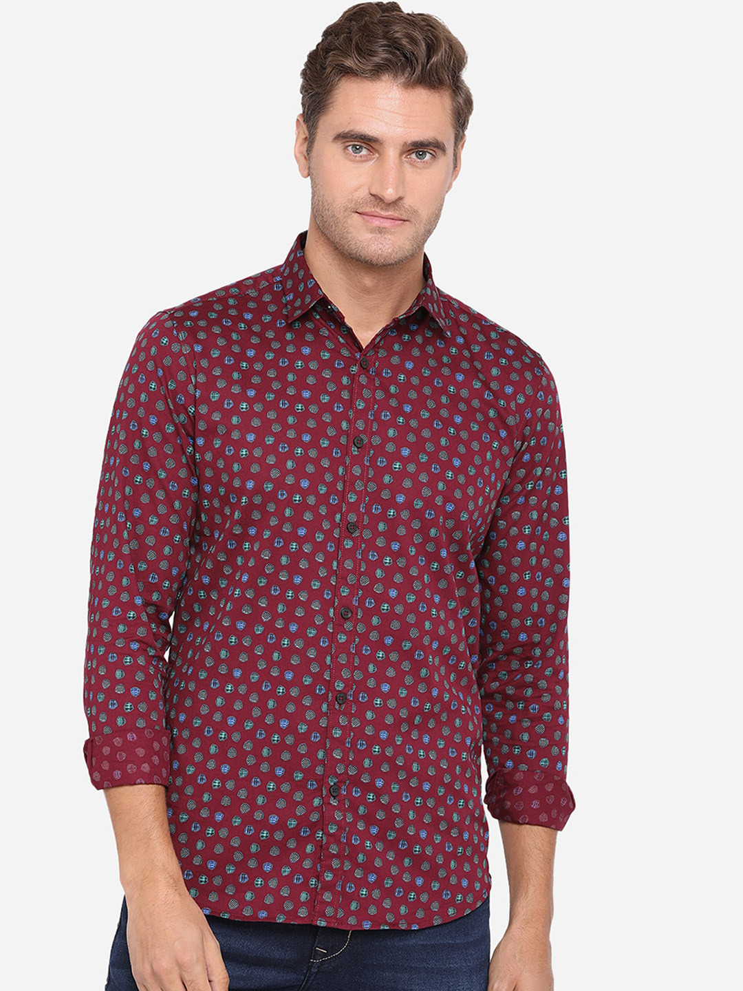 

JADE BLUE Men Maroon Slim Fit Printed Casual Shirt
