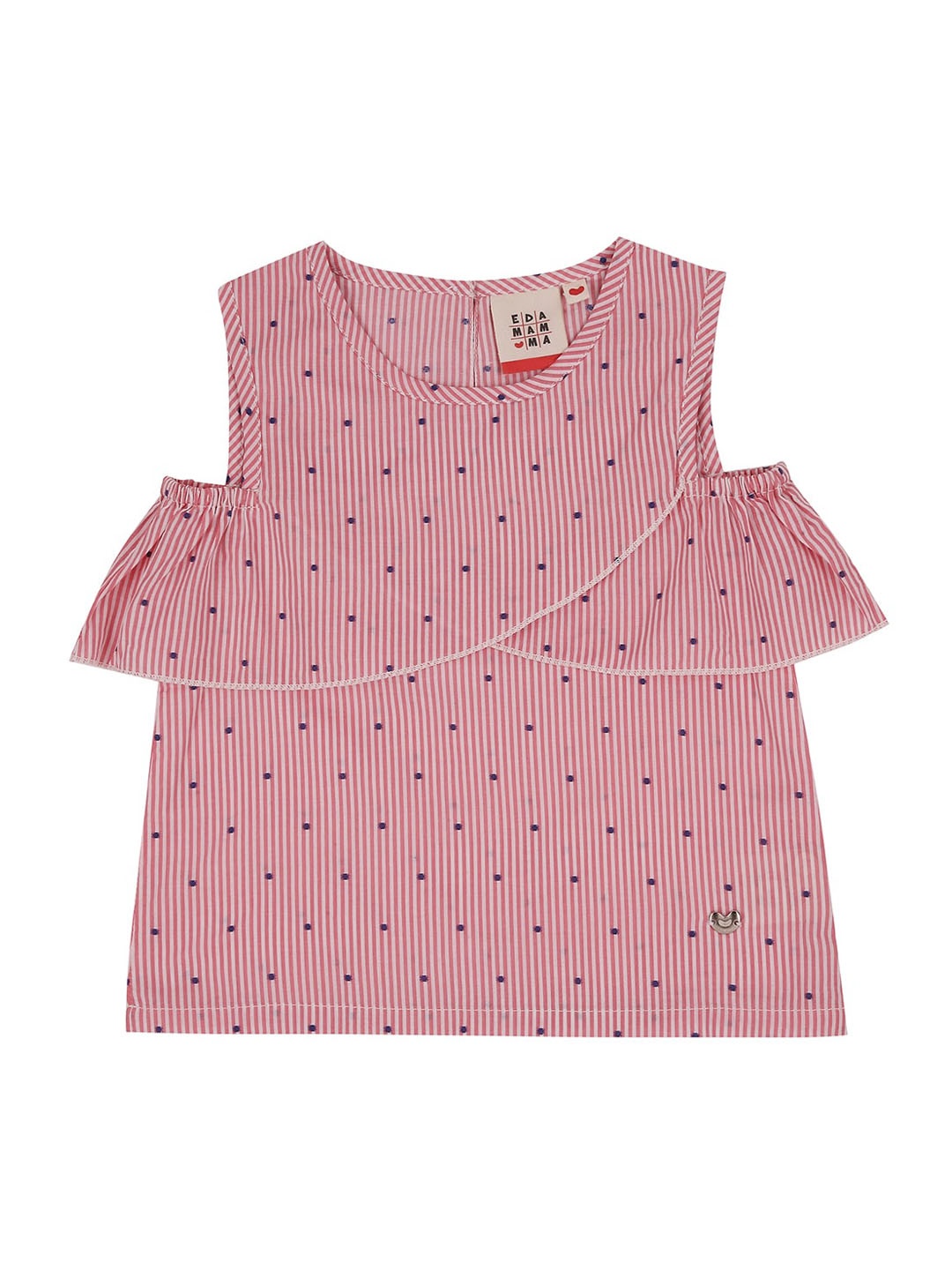 

Ed-a-Mamma Girls Pink Striped Cold-Shoulder Sleeves Pure Cotton Regular Sustainable Top