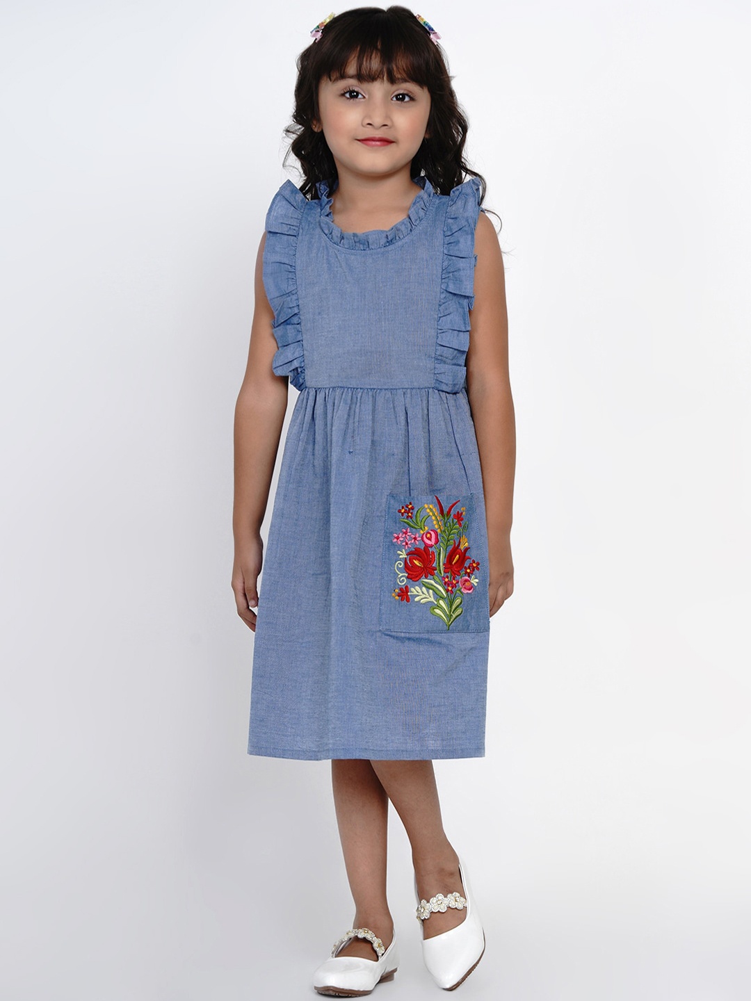 

Bitiya by Bhama Girls Blue Solid Fit and Flare Dress