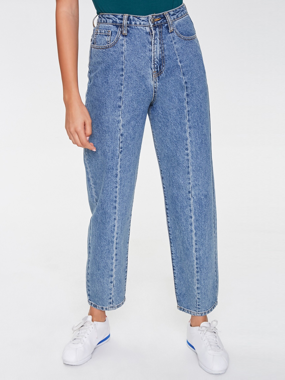 

FOREVER 21 Women Blue Regular Fit Mid-Rise Clean Look Cotton Jeans