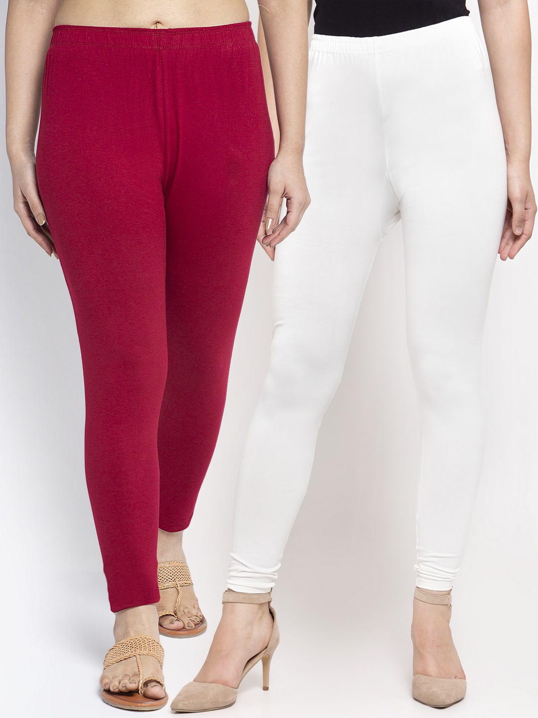 GRACIT Women Pack Of 2 Solid Ankle-Length Leggings, White