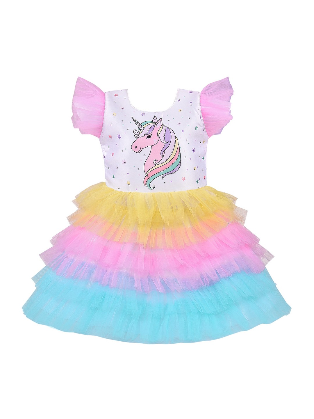 

Wish Karo Girls Multicoloured Printed Fit and Flare Dress, Multi