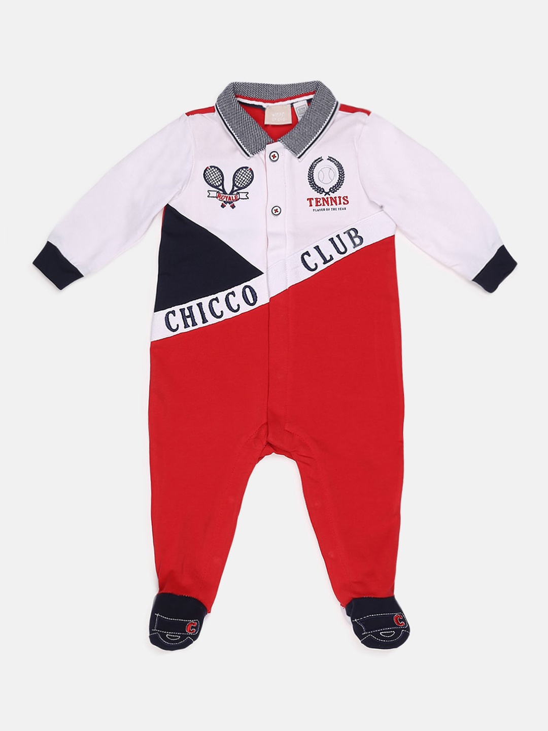 

Chicco Infant Boys Red & White Colourblocked Sleepsuit