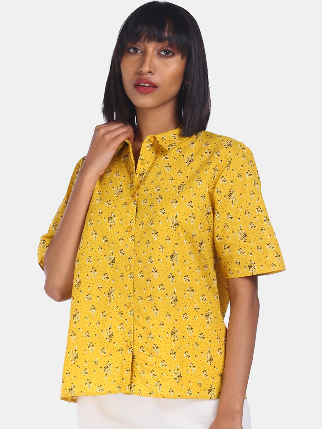 

Cherokee Women Mustard Yellow Regular Fit Printed Casual Shirt