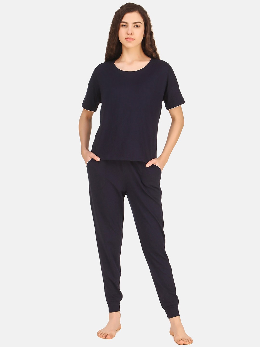 

Masha Women Navy Blue Solid Night Suit