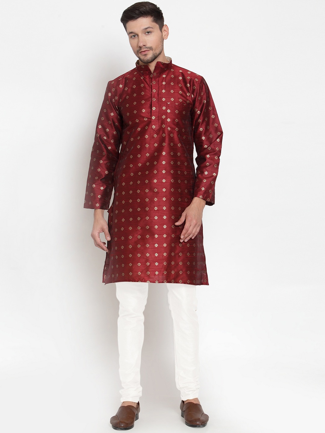 KLOTTHE Men Red Woven Design Kurta