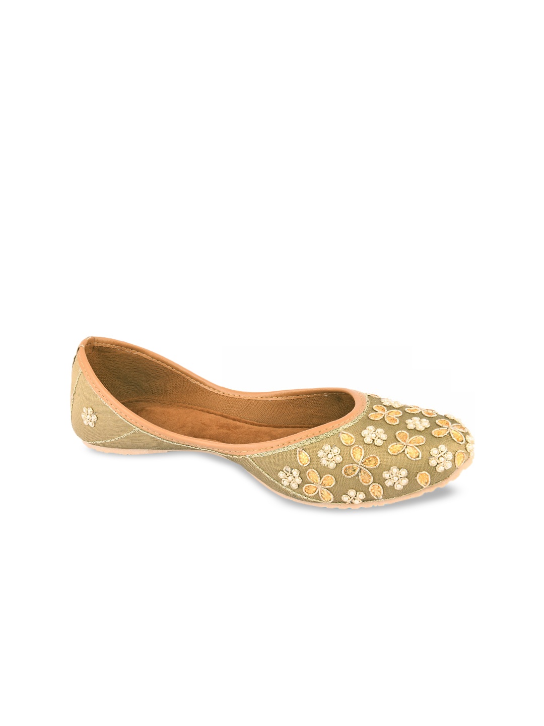 

DESI COLOUR Women Olive Green Embellished Mojaris