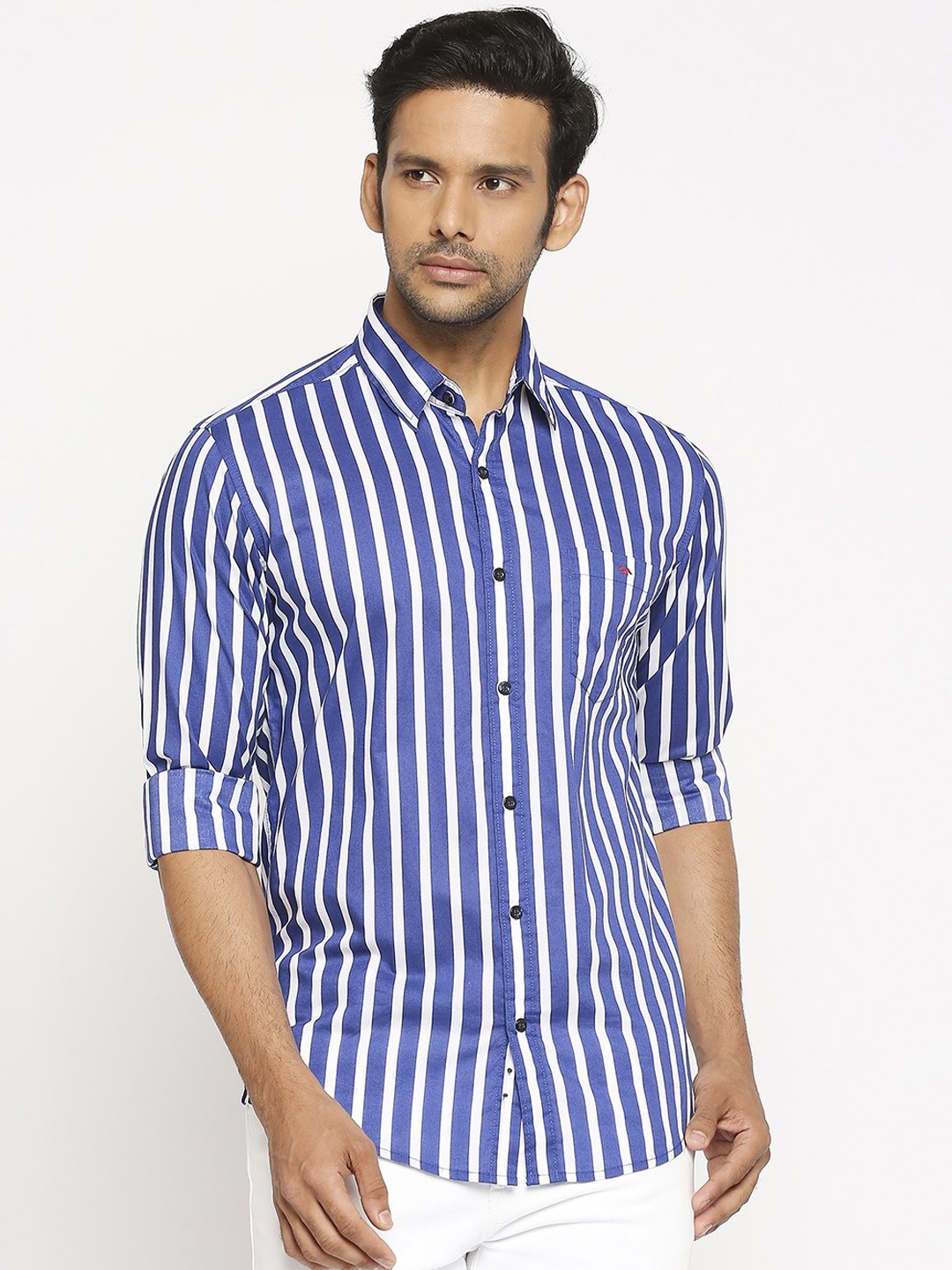 

Mufti Men Blue Slim Fit Striped Casual Shirt