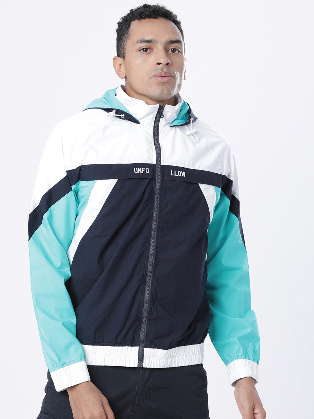 

HIGHLANDER Men Navy Blue & White Colourblocked Lightweight Sporty Jacket