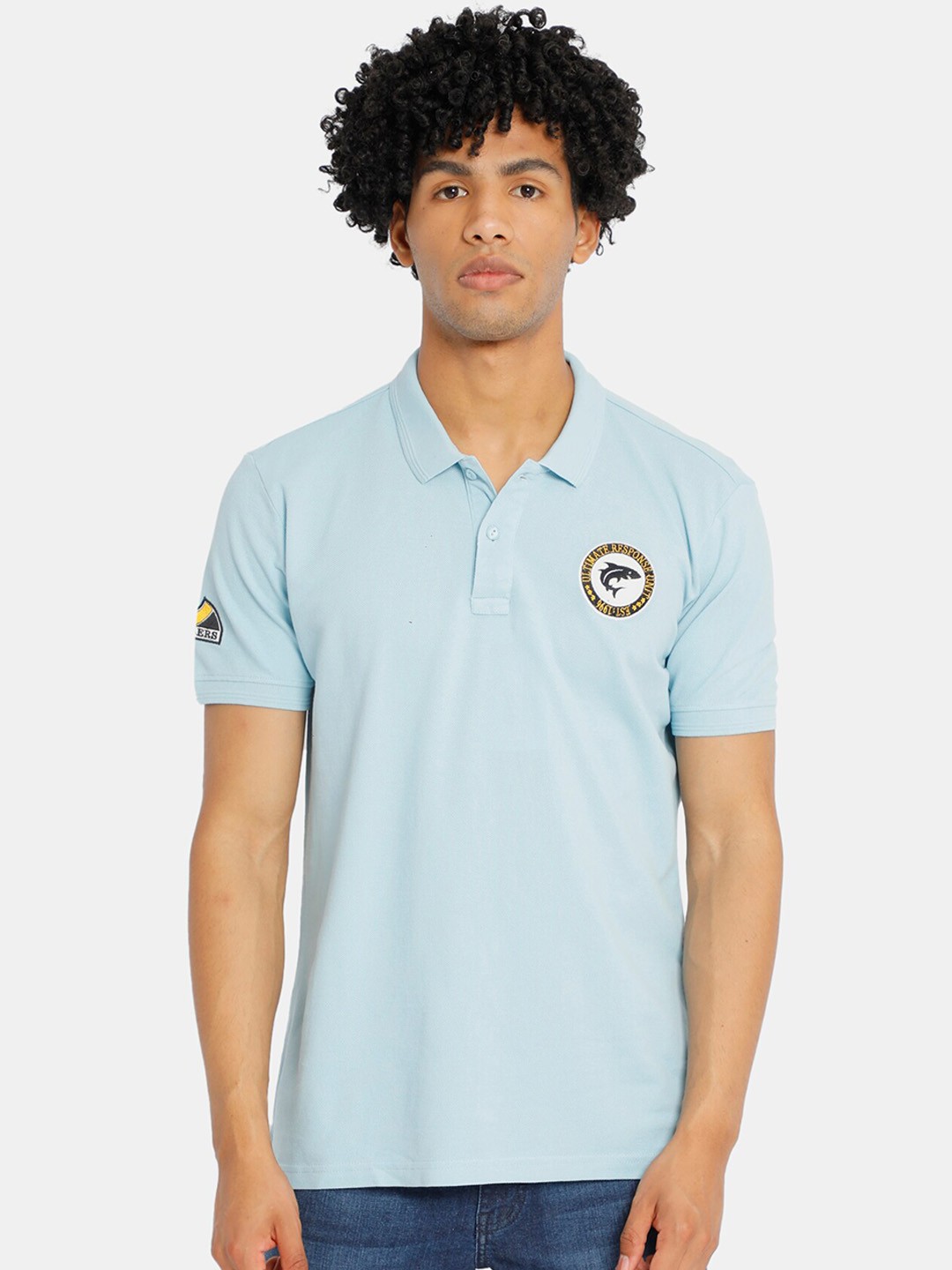 

Ruggers Men Blue Solid Polo Collar T-shirt