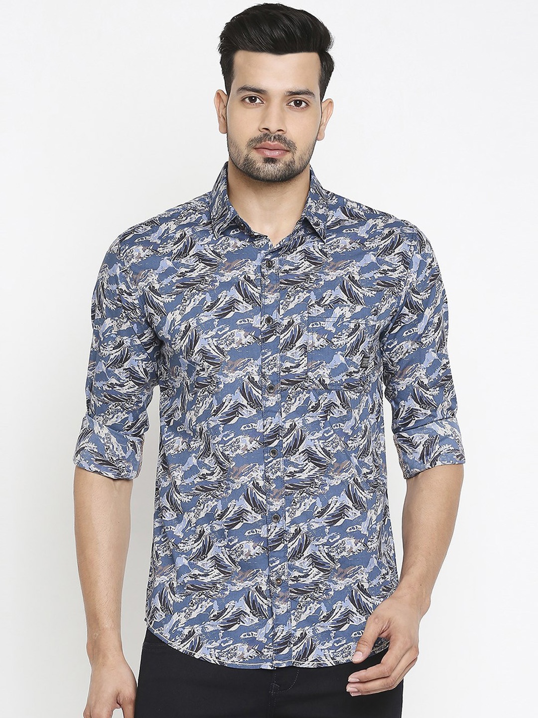 

Mufti Men Blue Slim Fit Printed Casual Cotton Shirt