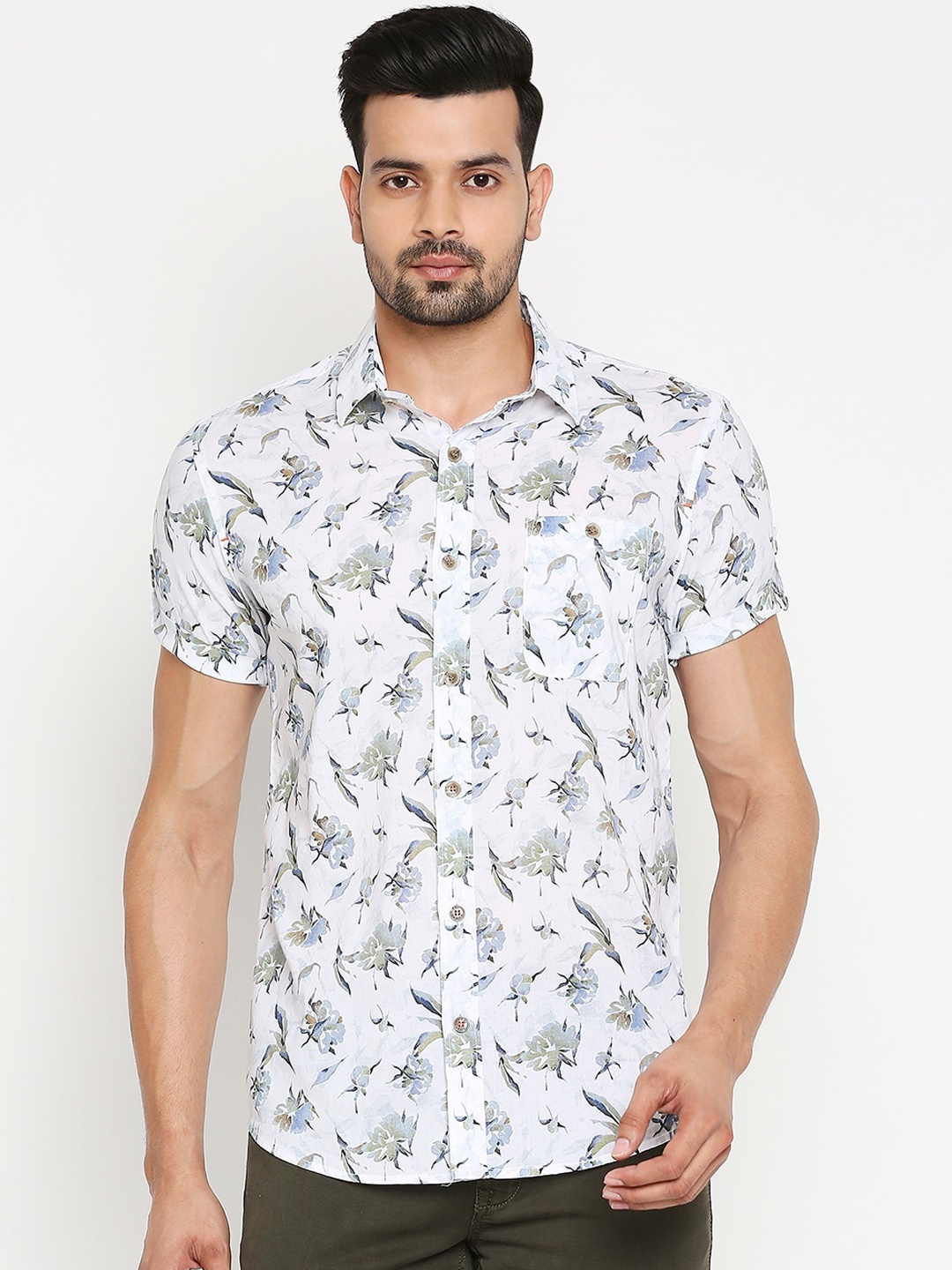 

Mufti Men White Slim Fit Printed Casual Shirt