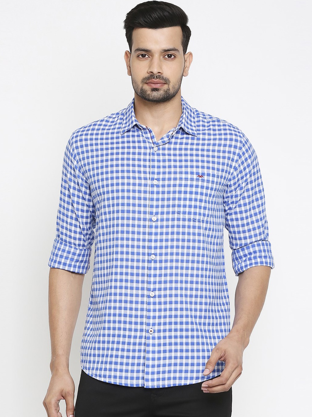 

Mufti Men Blue Slim Fit Checked Cotton Casual Shirt