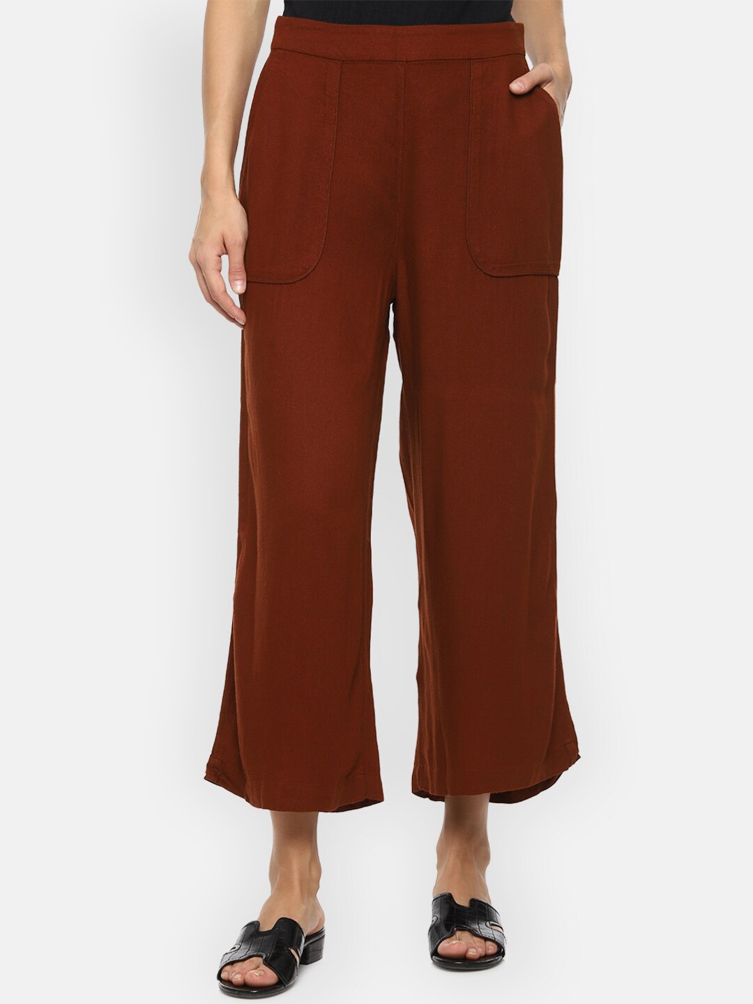 

Van Heusen Woman Women Maroon Regular Fit Solid Parallel Trousers