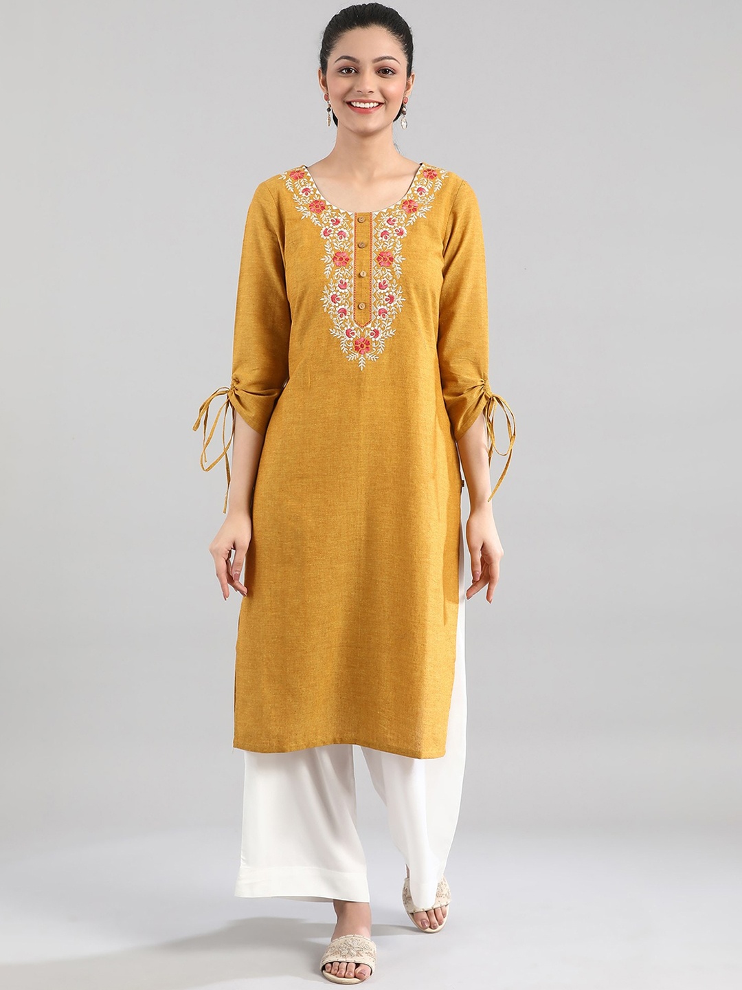 

AURELIA Women Yellow & Pink Ethnic Motifs Printed Kurta