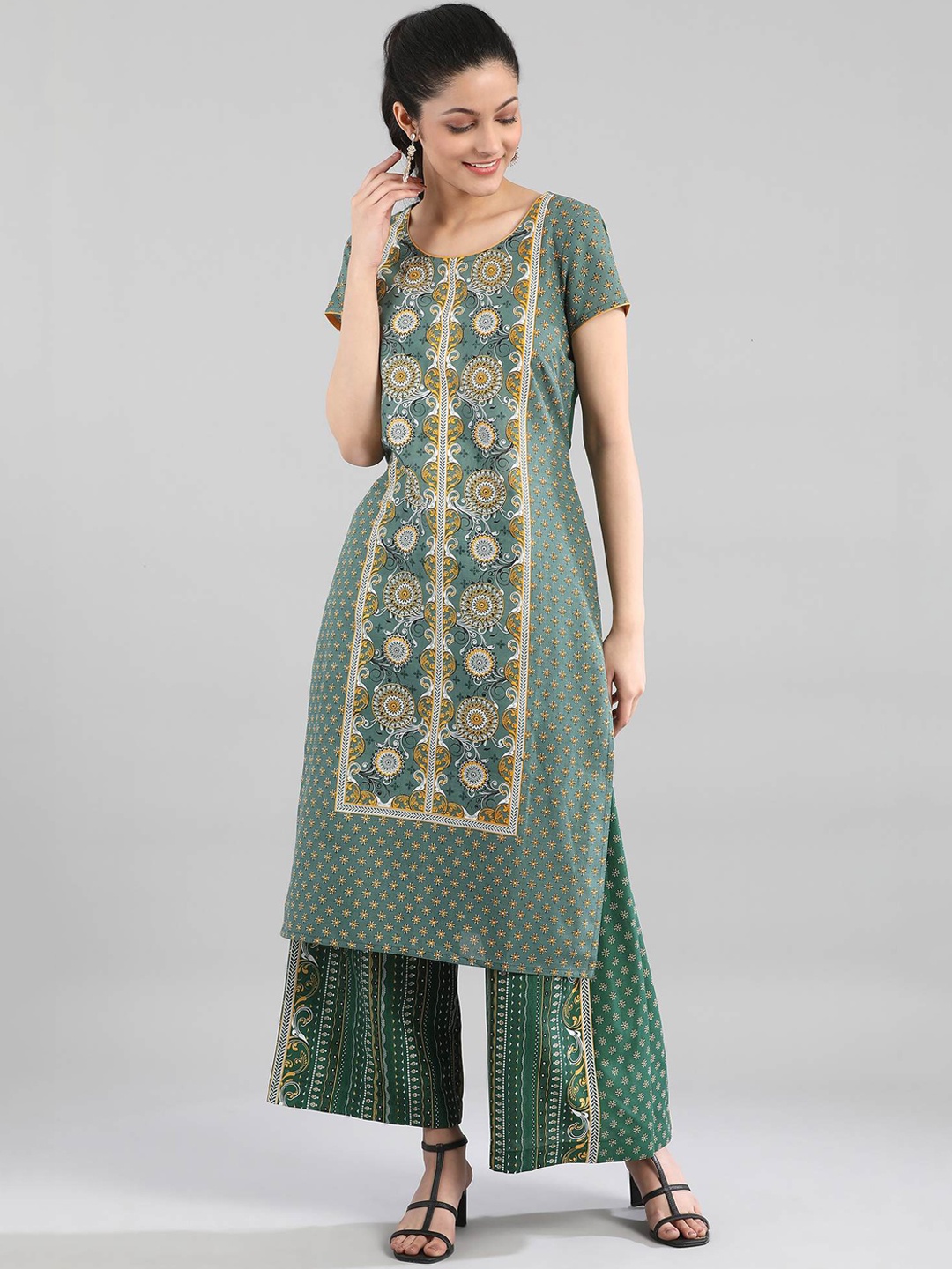 AURELIA Women Green Ethnic Motifs Printed Kurta