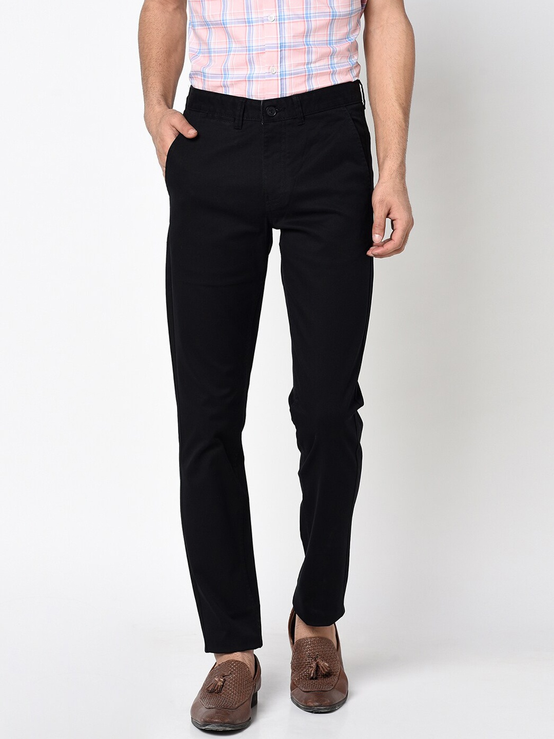 Octave Men Black Regular Fit Solid Regular Trousers