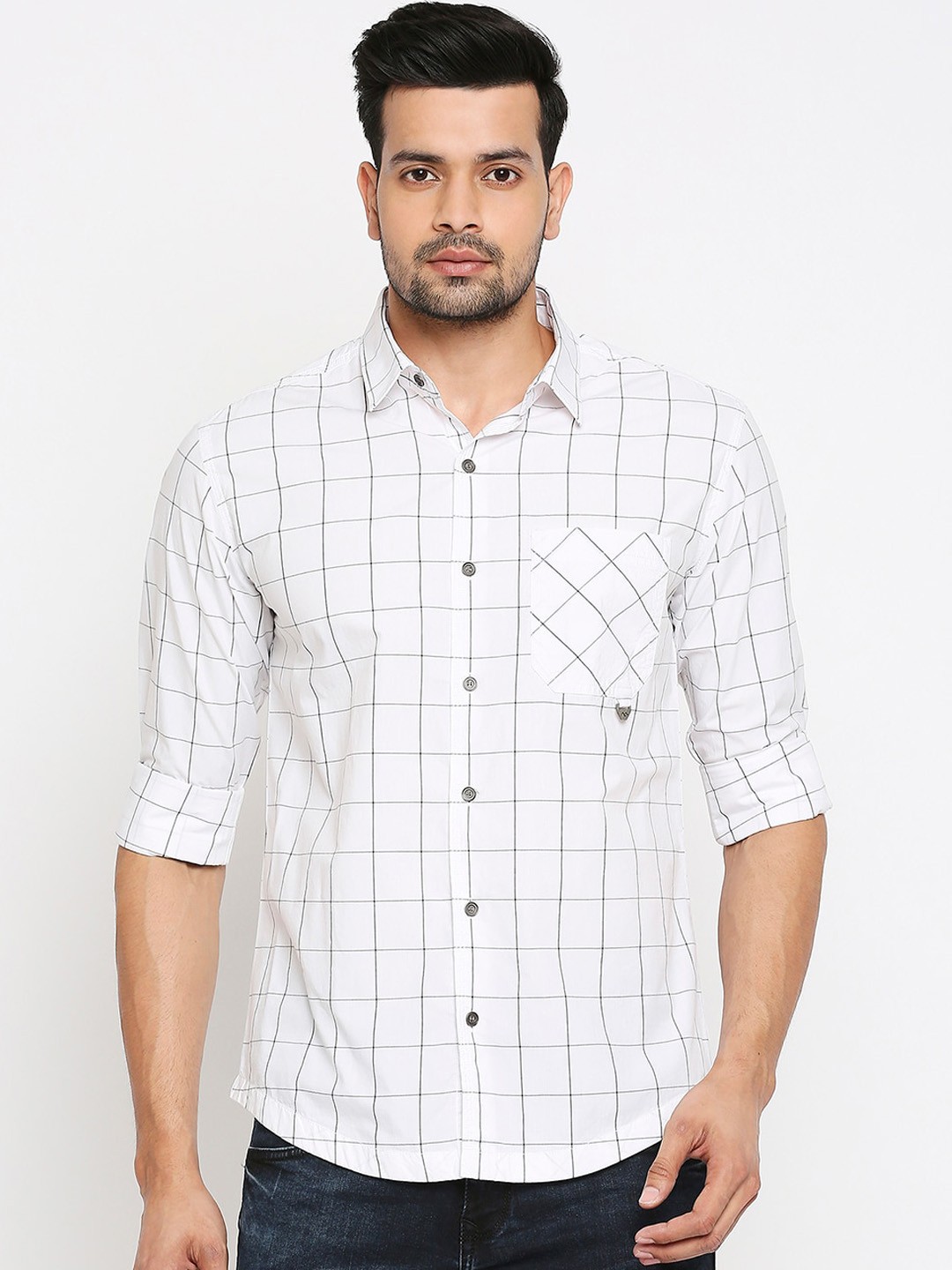 

Mufti Men White Slim Fit Checked Casual Shirt