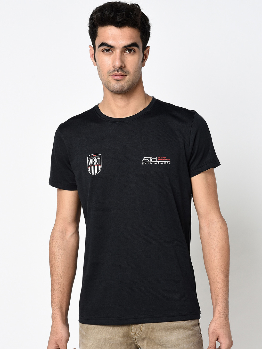 

Octave Men Black Solid Cotton Round Neck T-shirt