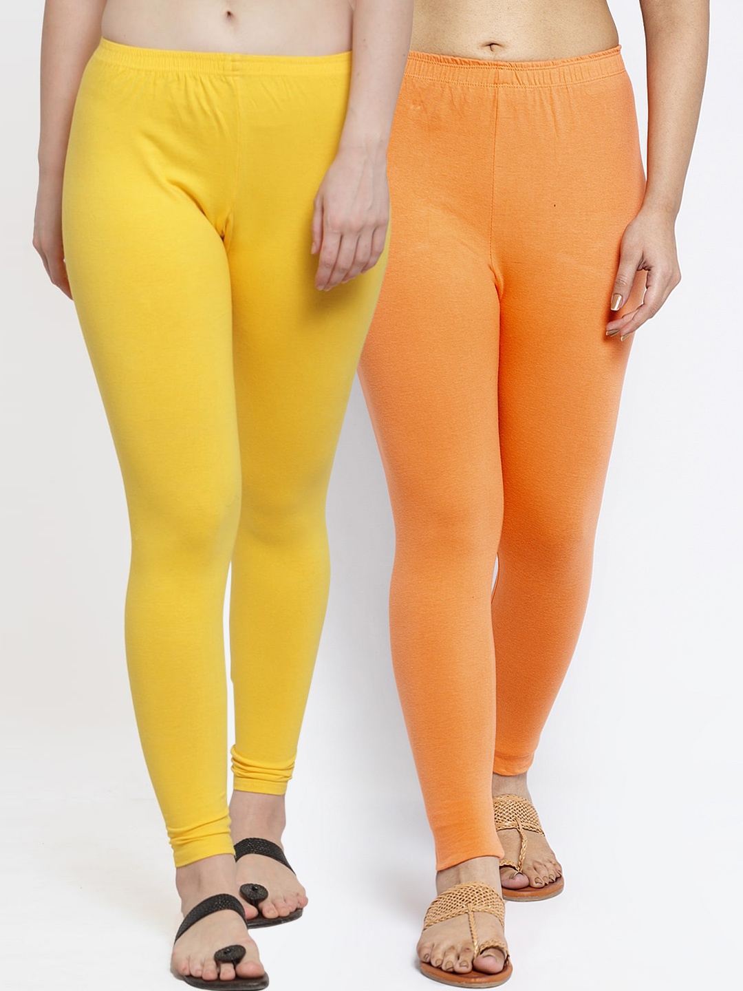 GRACIT Women Pack Of 2 Solid Ankle-Length Leggings, Yellow