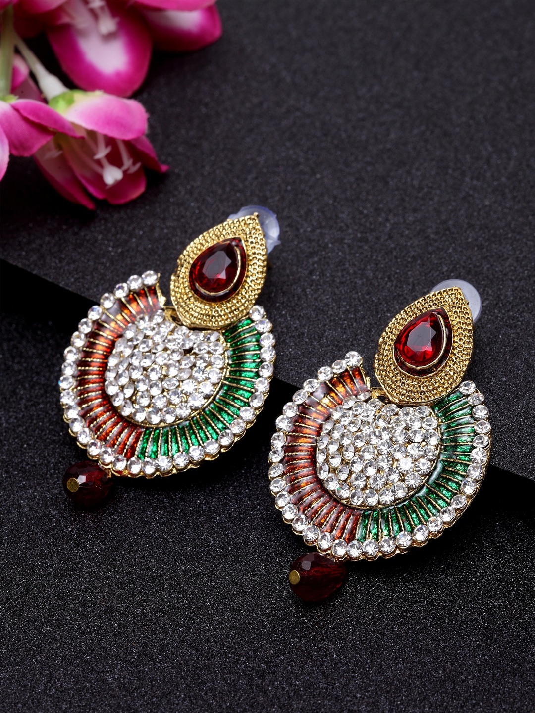

ANIKAS CREATION Gold-Plated Enamelled Contemporary Chandbalis