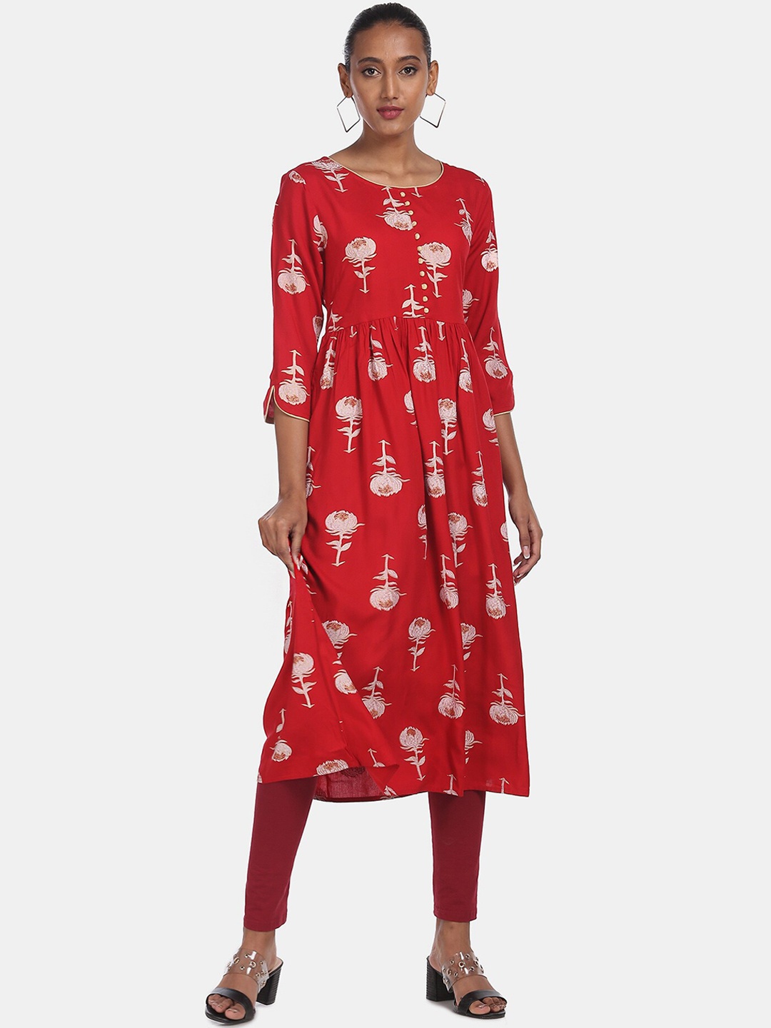 

Anahi Women Red Floral Printed Flared Sleeves Kurta