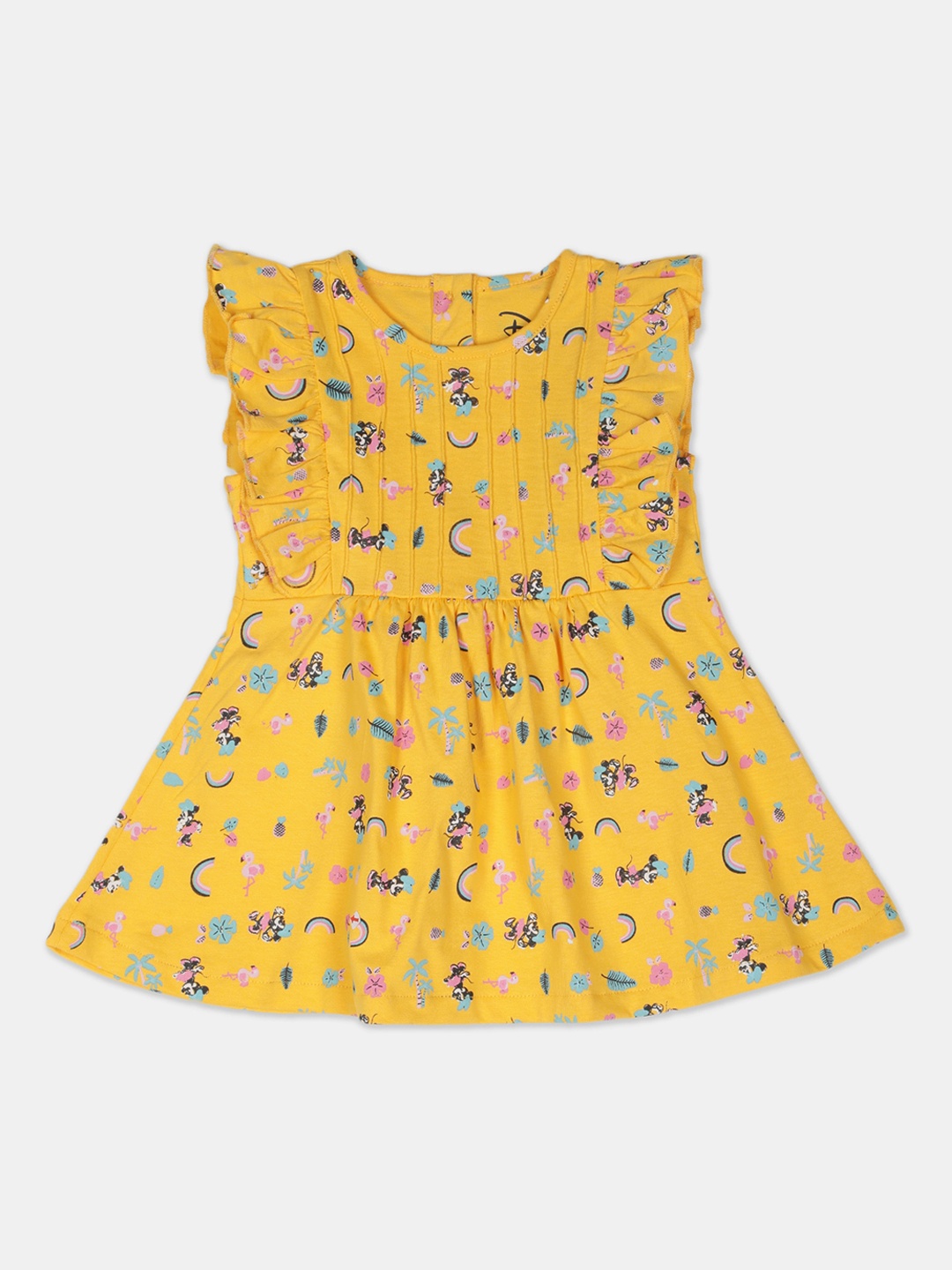 

Colt Yellow Printed Fit & Flared Dress