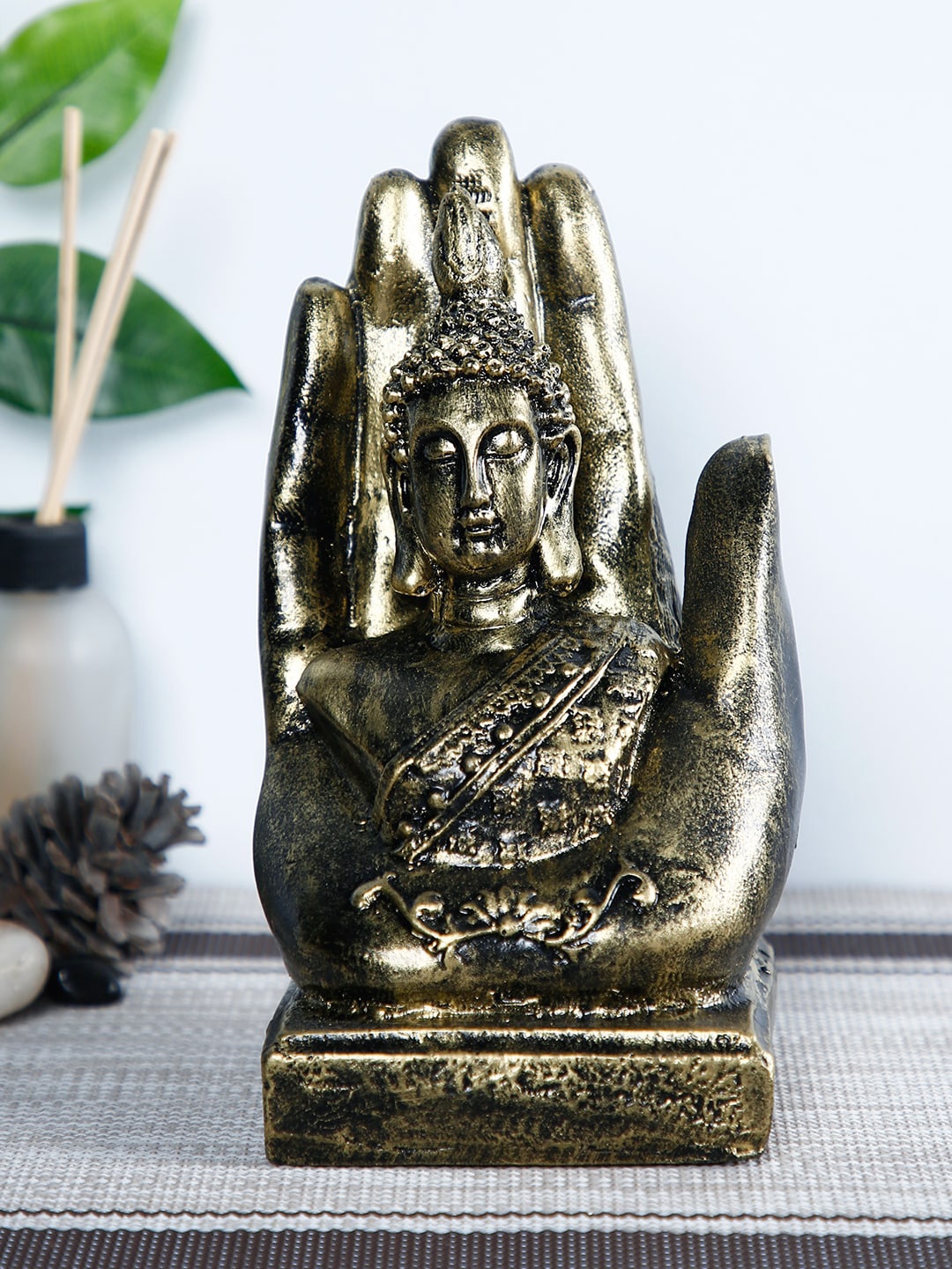 

CraftVatika Gold-Toned Handcrafted Buddha Palm Idol Showpiece