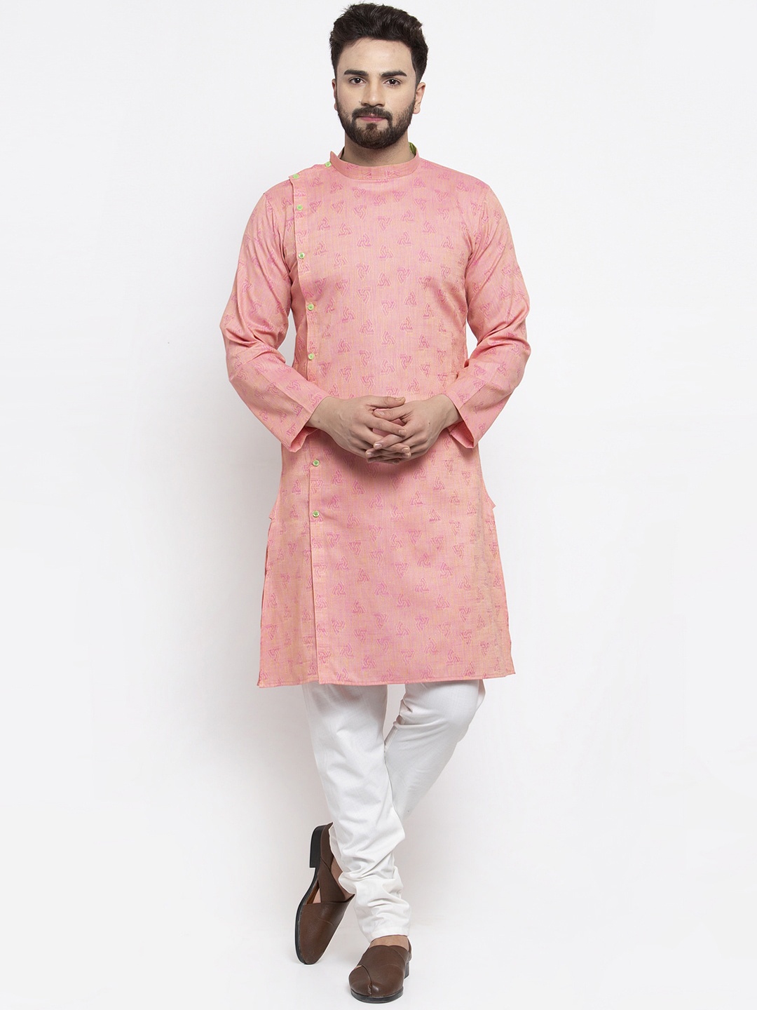 

KLOTTHE Men Peach-Coloured Pastels Jacquard Kurta