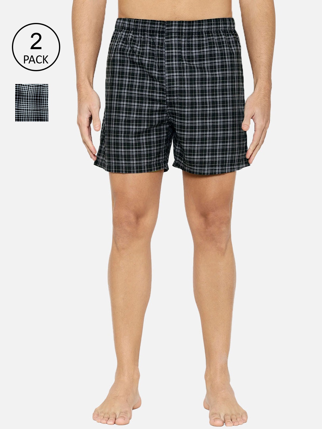 

XYXX Men Pack of 2 Pure Cotton Checked Boxers XYBOX2PCKN177, Black