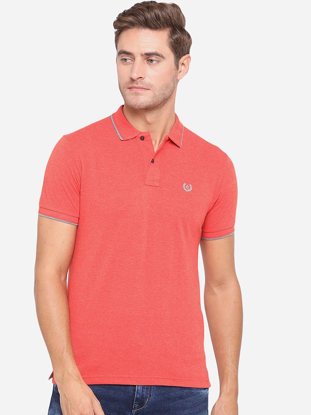 

Greenfibre Men Red Solid Polo Collar T-shirt