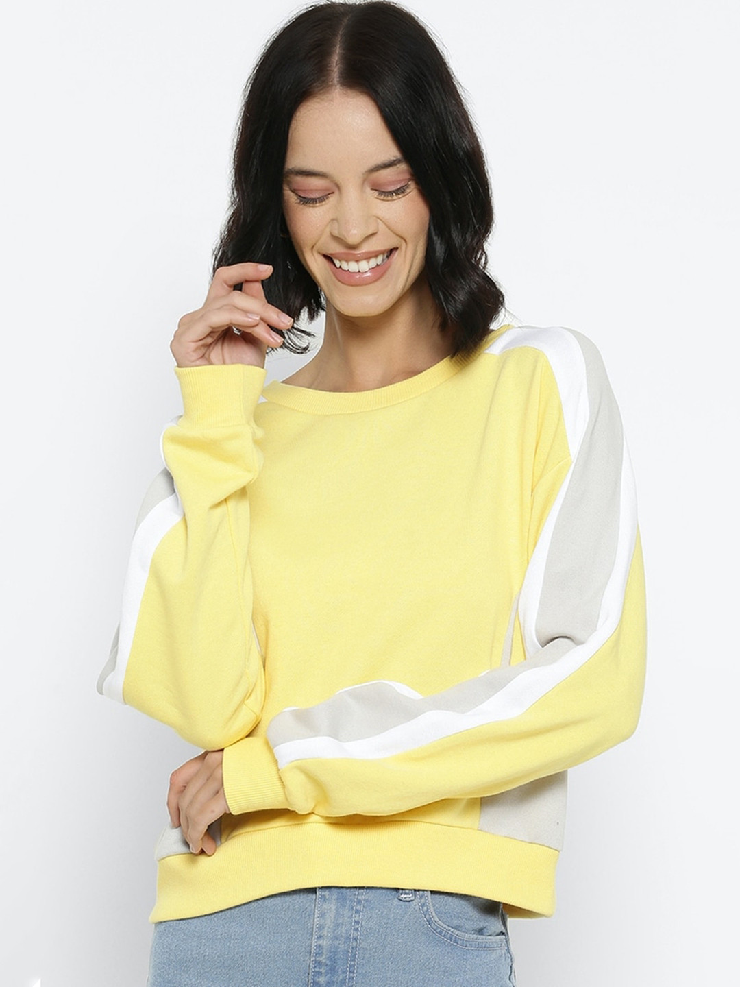

FOREVER 21 Women Yellow Solid Sweatshirt