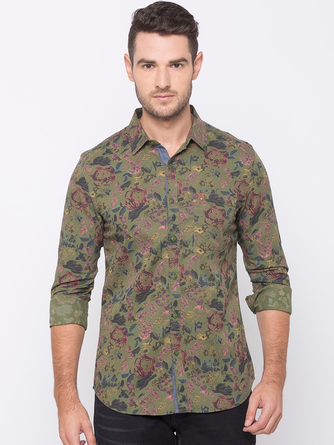 

SPYKAR Men Green & Blue Slim Fit Printed Casual Shirt