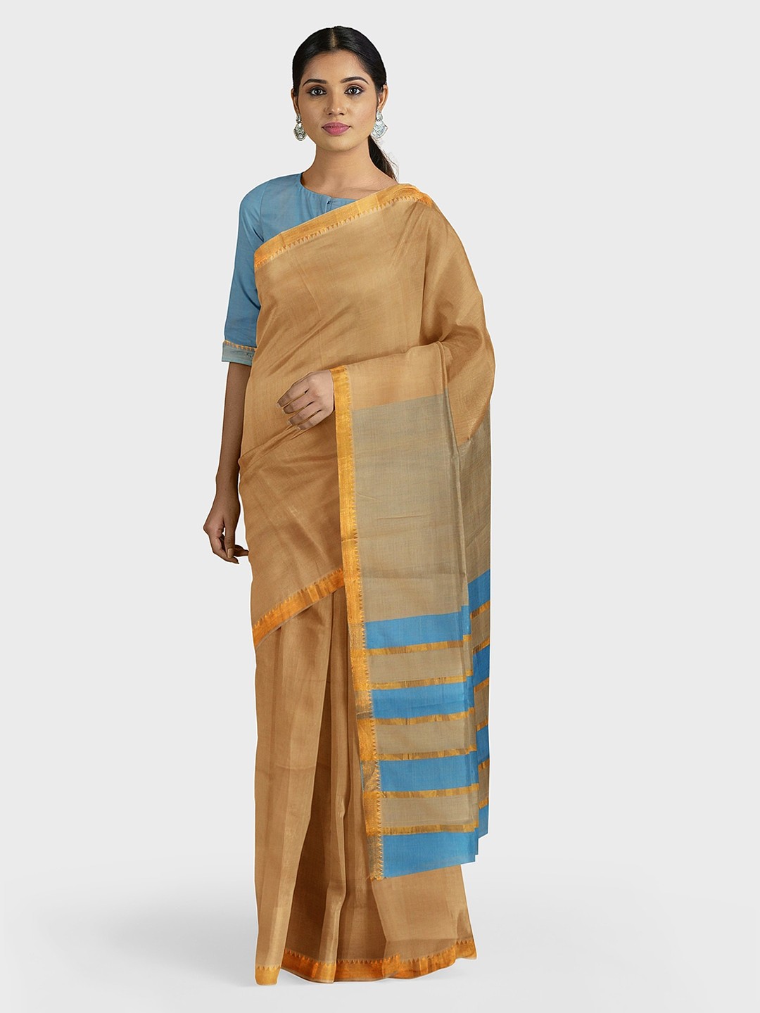 

APCO Beige Pure Cotton Solid Mangalagiri Saree