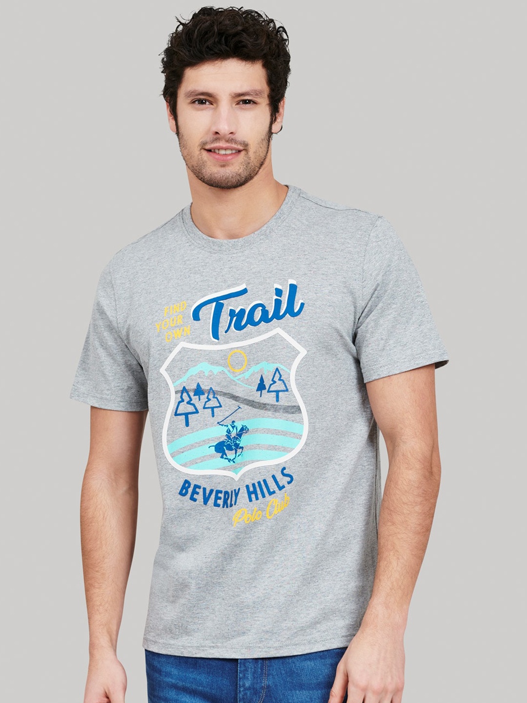 

Beverly Hills Polo Club Men Grey Printed Cotton Round Neck T-shirt