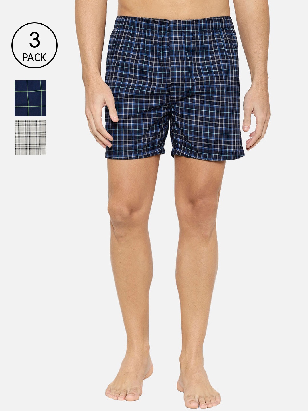 

XYXX Men Pack Of 3 Pure Cotton Checked Boxers XYBOX3PCKN153, Blue
