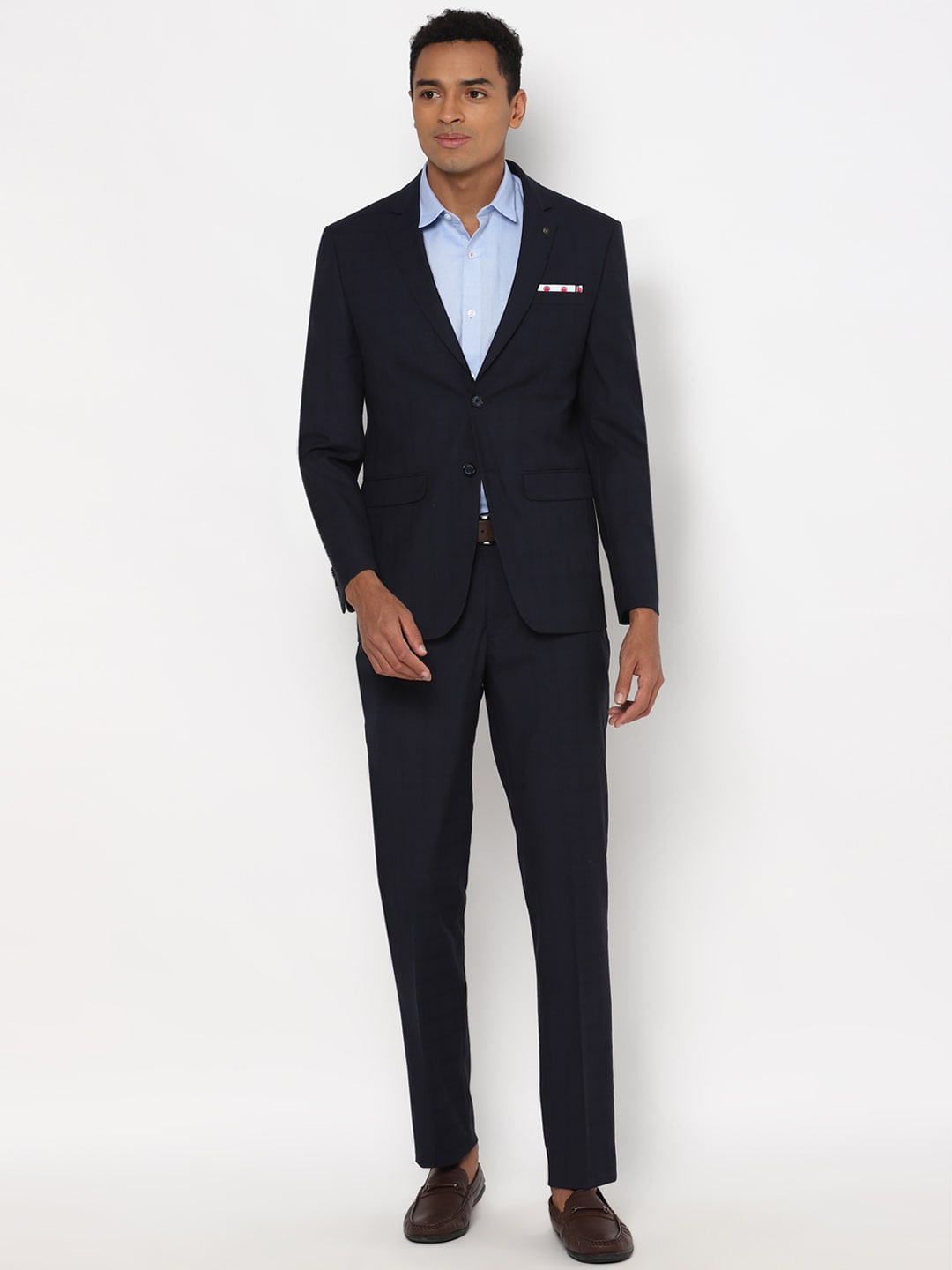 

Allen Solly Men Navy Blue Solid Slim-Fit Single-Breasted Formal Suit