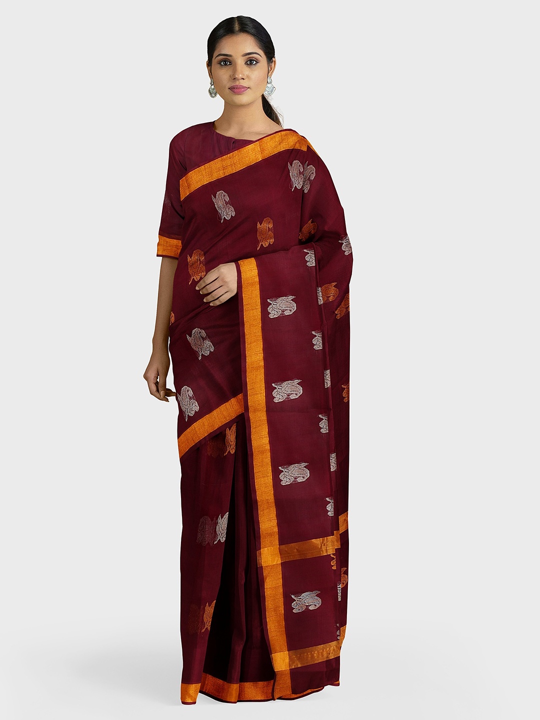 

APCO Maroon Woven Design Pure Cotton Saree