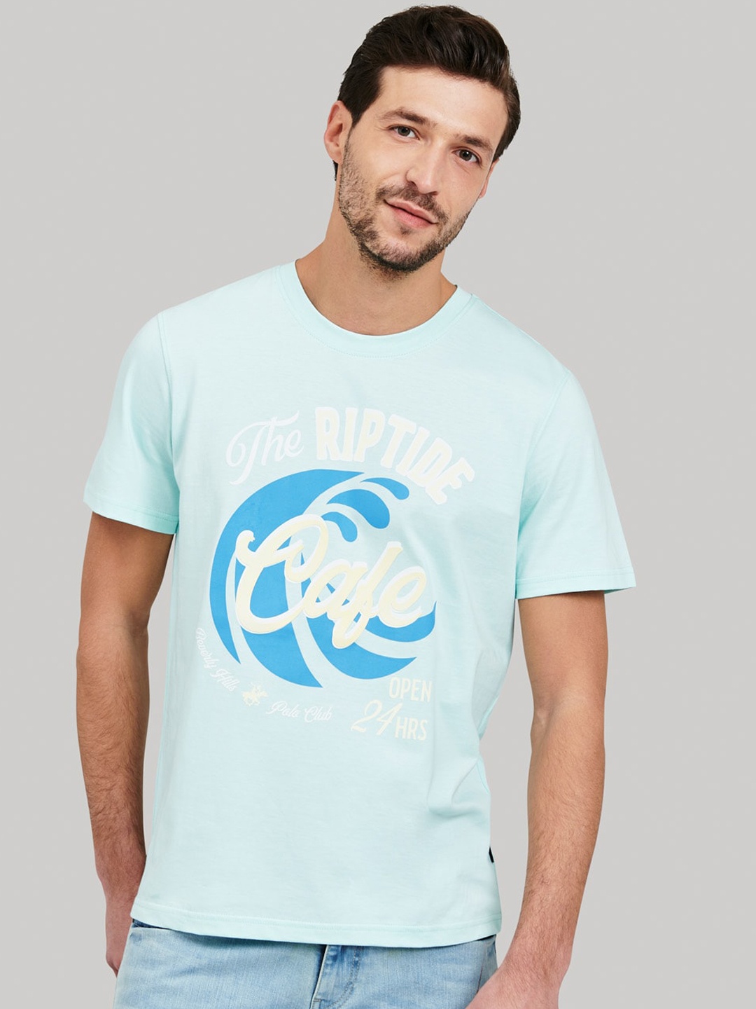 

Beverly Hills Polo Club Men Blue Printed Round Neck Cotton T-shirt