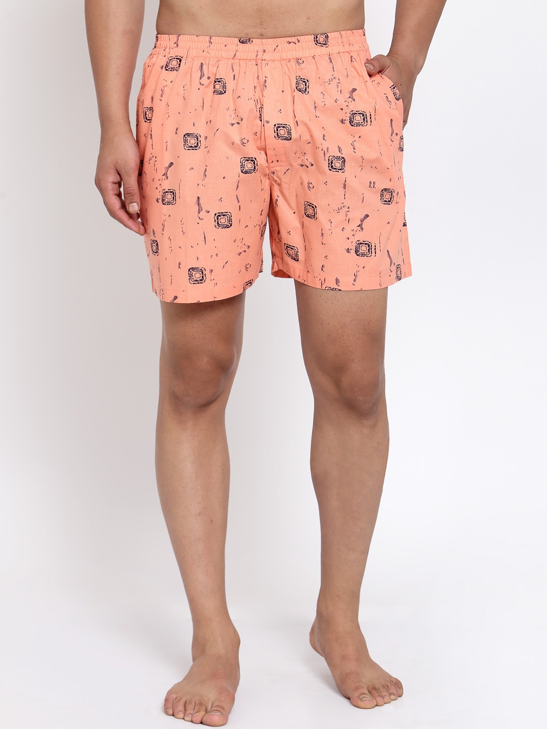

Badoliya & Sons Men Peach-Colored & Navy Blue Printed Pure Cotton Boxers