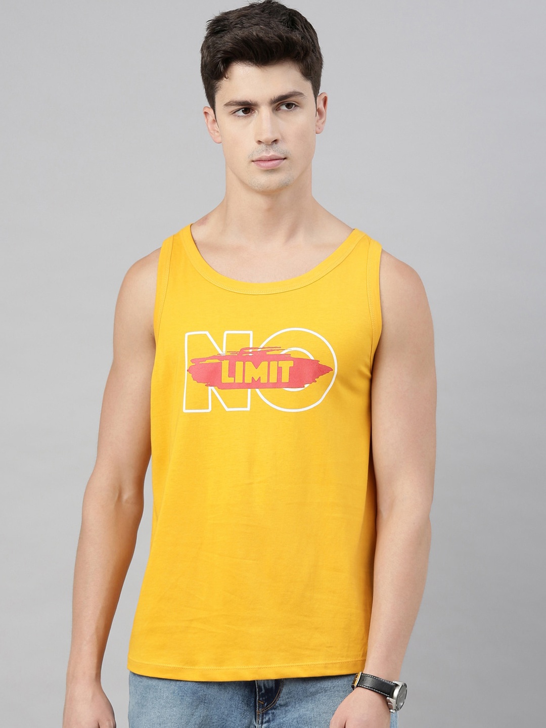 

Bushirt Men Mustard No Limit Printed Round Neck Pure Cotton T-shirt