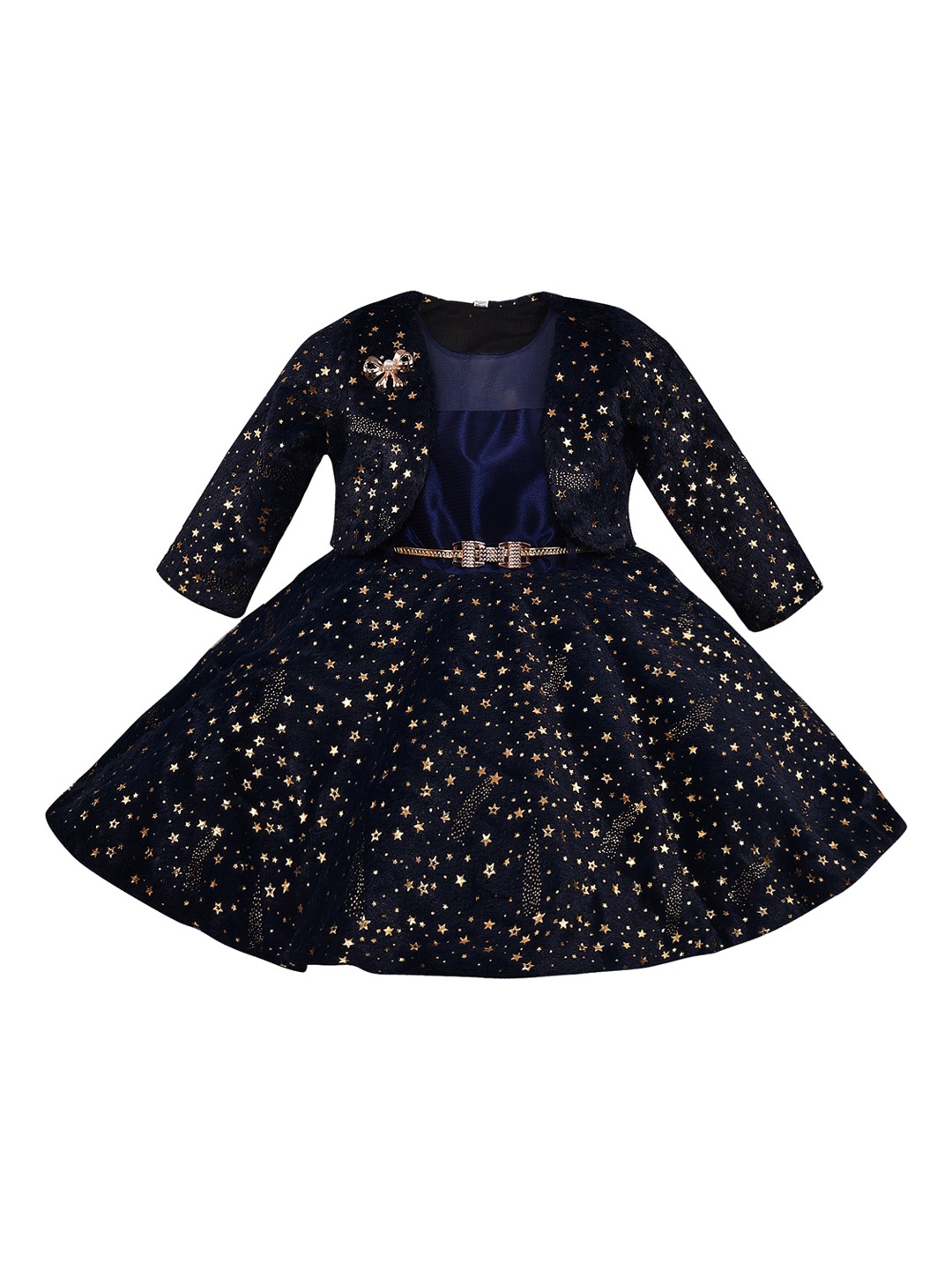 

Wish Karo Girls Navy Blue Printed Fit and Flare Dress