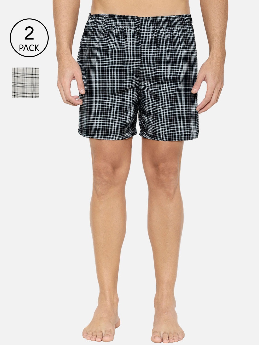 

XYXX Men Pack Of 2 Checked Boxers XYBOX2PCKN182, Grey