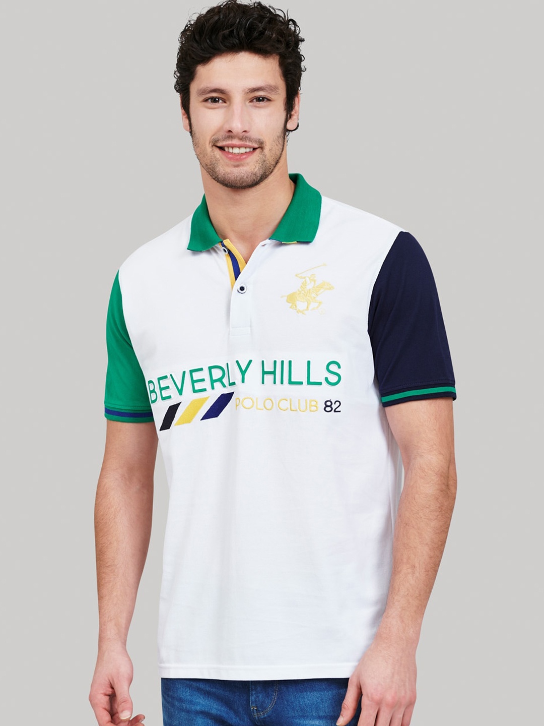 

Beverly Hills Polo Club Men White Printed Polo Collar T-shirt