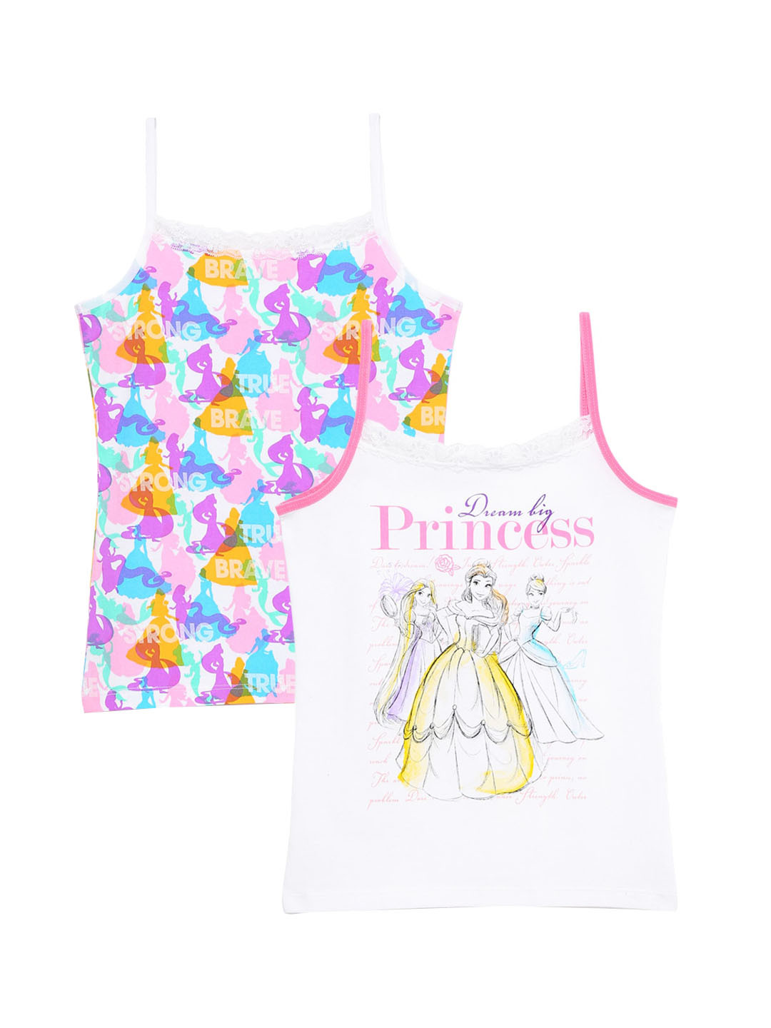 

Charm n Cherish Girls Pack Of 2 Disney Princess Printed Camisoles, White
