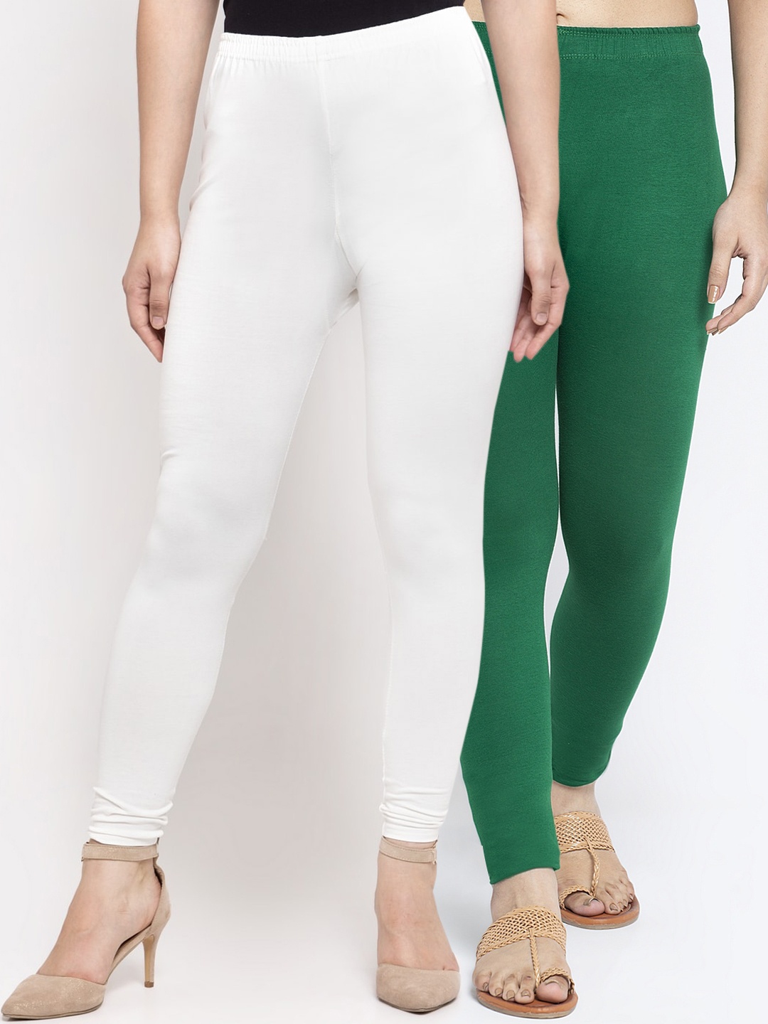 

GRACIT Women Pack of 2 Solid Ankle-Length Leggings, White