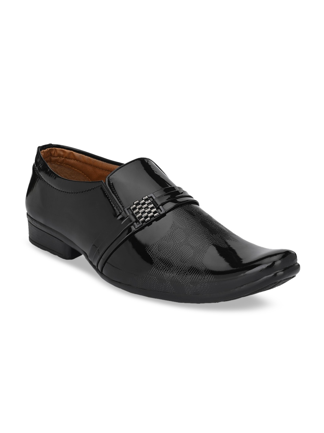

Azzaro Black Men Black Textured Patent Finish Slip-Ons